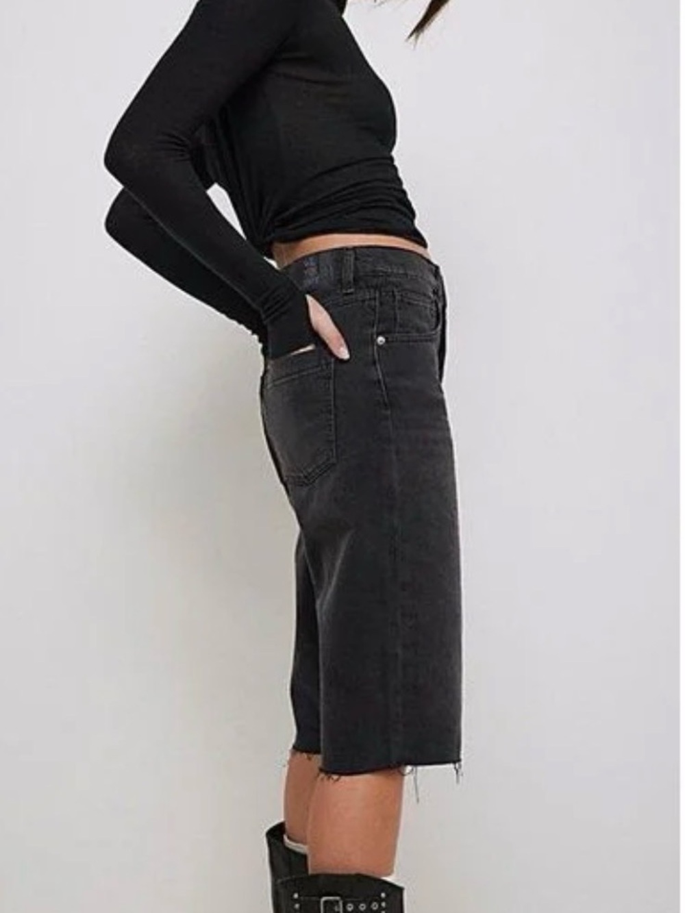 We The Free Black Denim Long Shorts